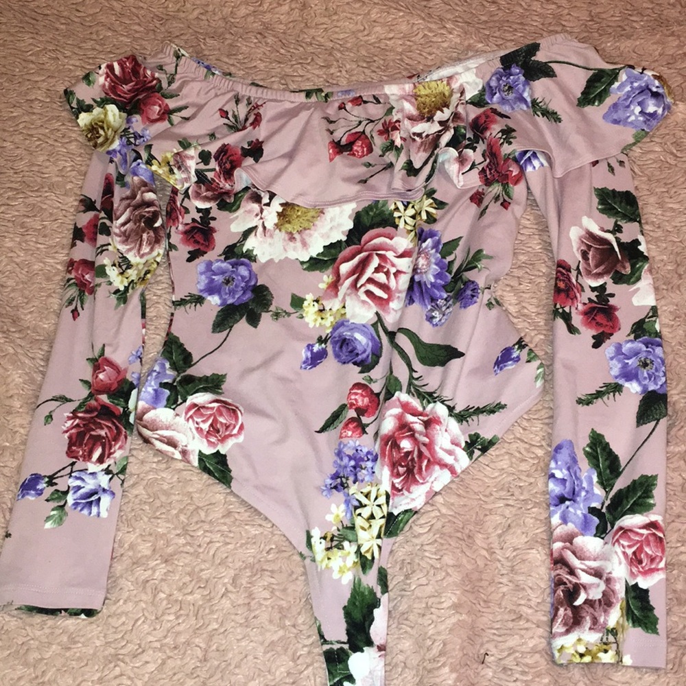 pink long sleeve floral bodysuit
